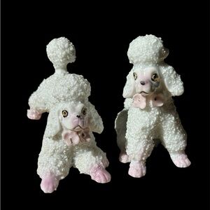 Pair of ceramic porcelain poodle dogs vintage 1960 good condition